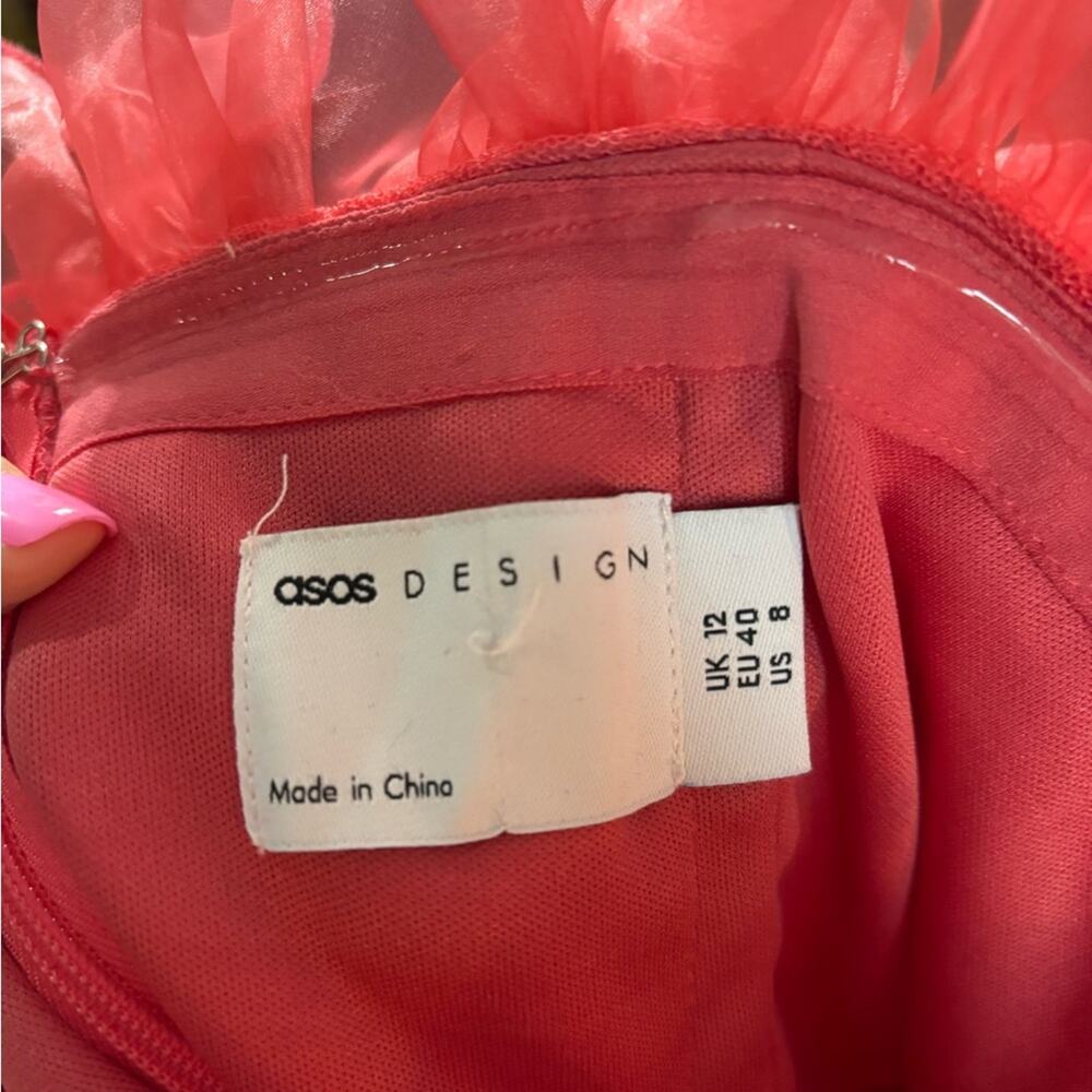 ASOS Pink Tulle Ruffle Strapless Mini Dress Zip Back Size 8 - Picture 6 of 7